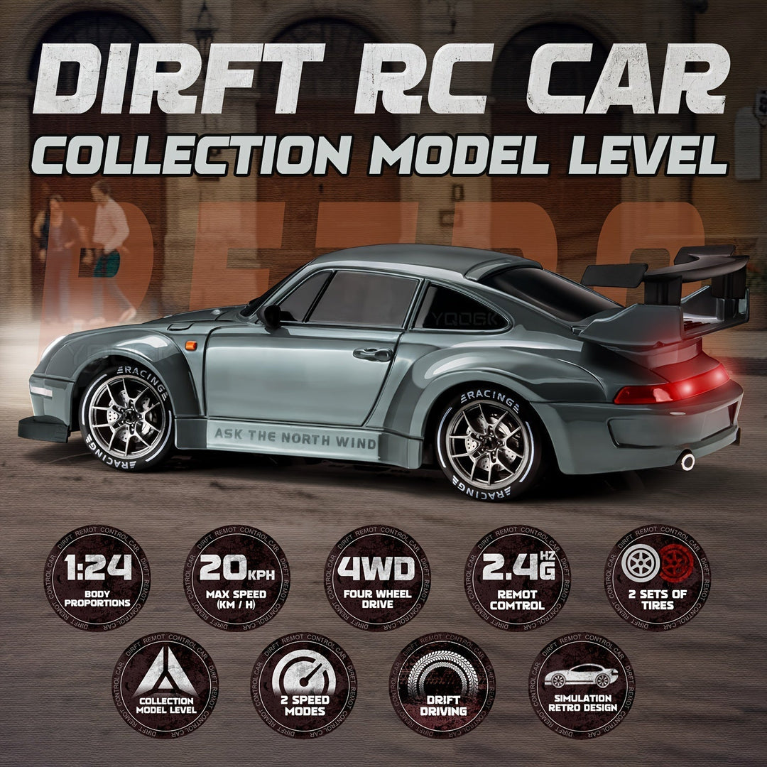 Luvikno | Ultimate 1:24 RC Driftcar med LED-hjul – Oppladbar 4WD racing leketøy