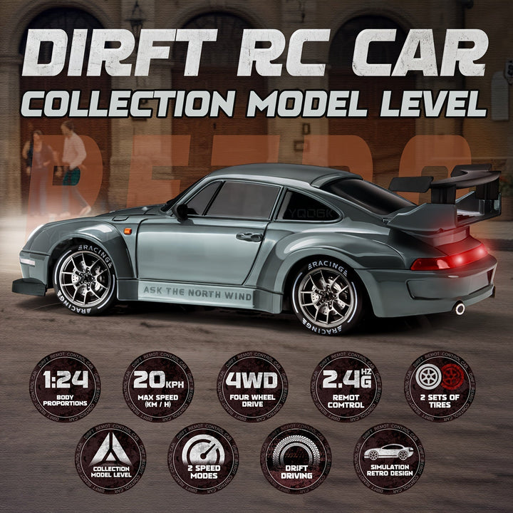 Luvikno | Ultimate 1:24 RC Driftcar med LED-hjul – Oppladbar 4WD racing leketøy