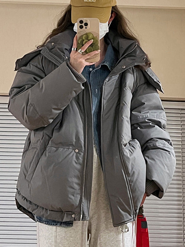 Luvik | Harmaa Yksivärinen Sydänkoristeltu Huppari Täyte Takki