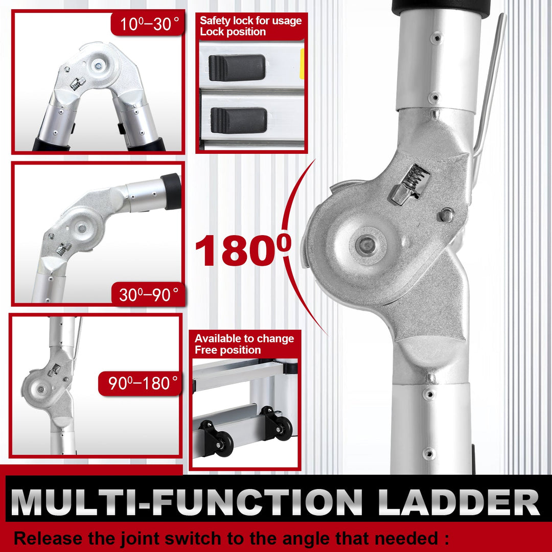 5M Aluminium Teleskopstiger Foldestiger med Hjul og Triangel Stabiliserer | Luvikno