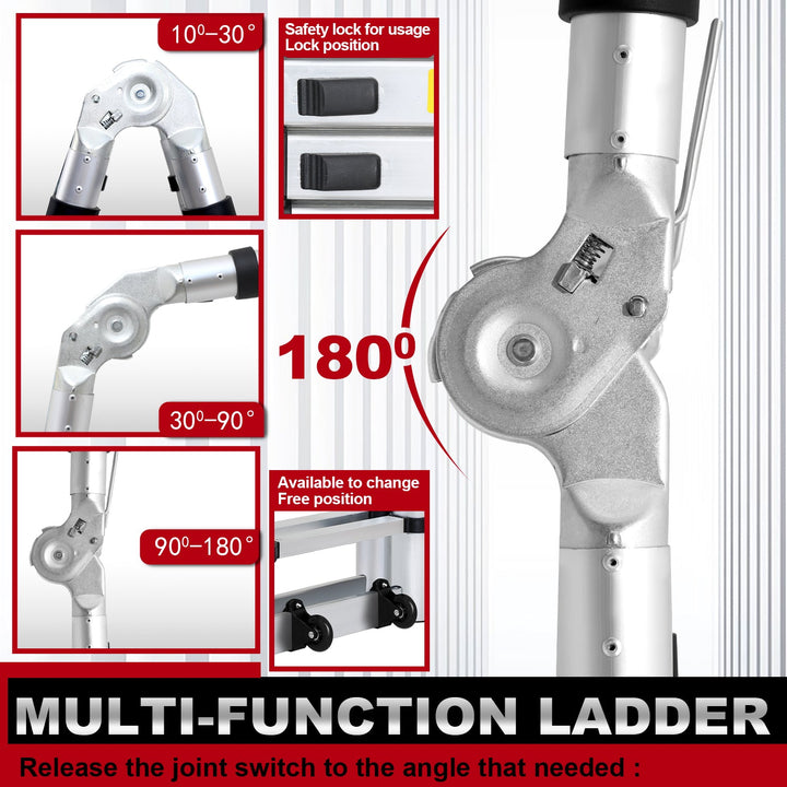5M Aluminium Teleskopstiger Foldestiger med Hjul og Triangel Stabiliserer | Luvikno