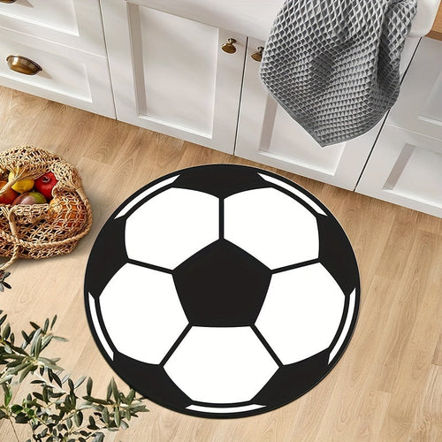 Rund fotballteppe med halkefri bakgrunn – Sporty teppe for barnerom og stue | Luvikno