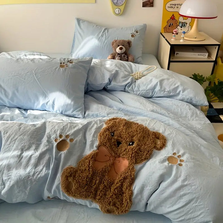 Teddy Bear Sengetøy Sett – Ultra Myk og Kosevennlig | Med dynetrekk, laken og 2 putetrekk | Luvikno
