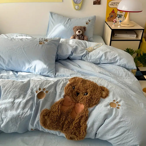 Teddy Bear Sengetøy Sett – Ultra Myk og Kosevennlig | Med dynetrekk, laken og 2 putetrekk | Luvikno