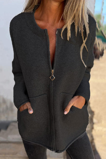 Luvik | Väri Pyöreä kaula-aukoitus Pitkähihaisessa Vapaa-ajan Vetoketju Tasku Neuletakki