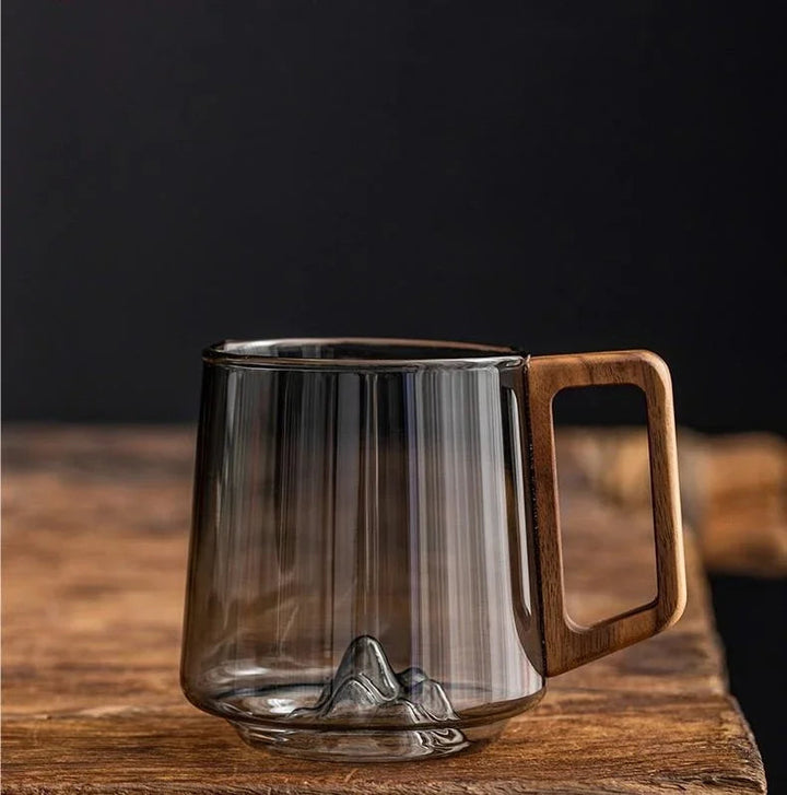 WoodGrip Glass Mug 400 ml med Trehåndtak for Varme og Kalde | Luvikno