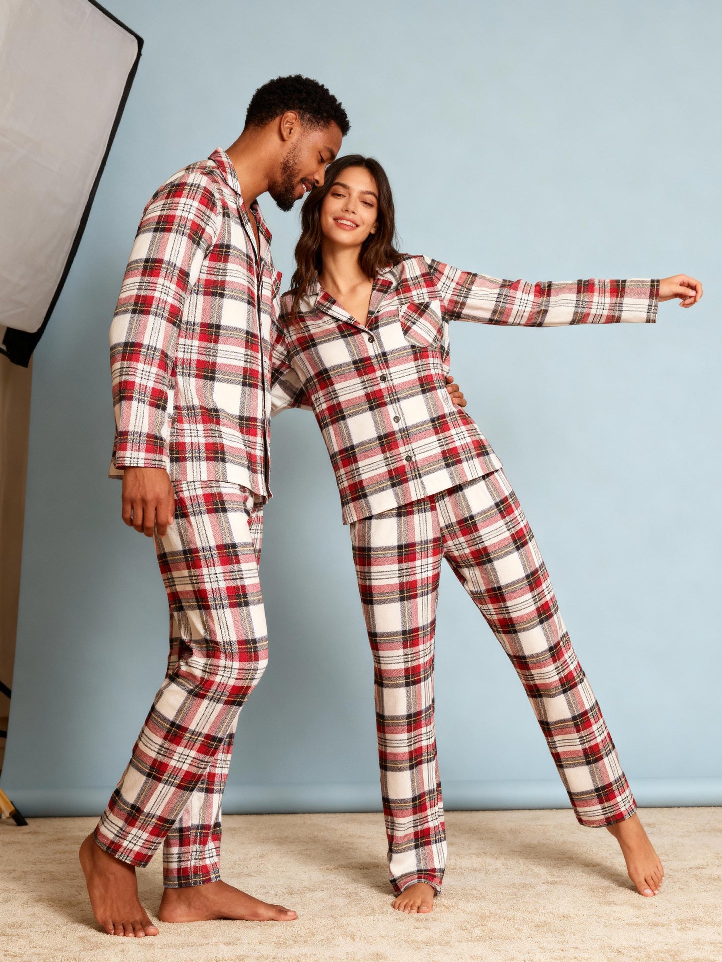 Luvik | Loma Perhe Punainen Ruudullinen Napitettavat Jouluyöpuvut