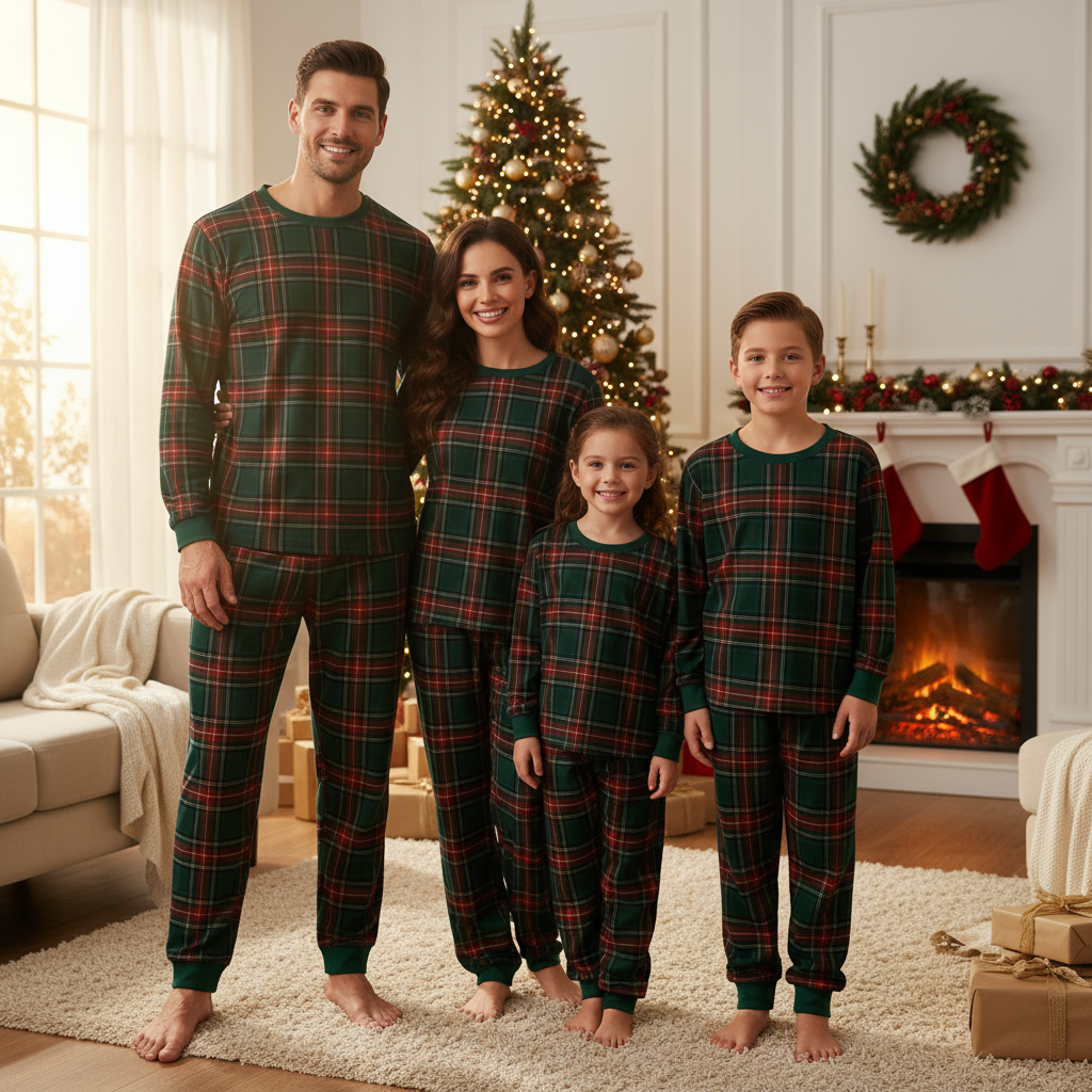 Luvik | Lomaperheen Ruudullinen Yhteensopiva Pyjamakokonaisuus