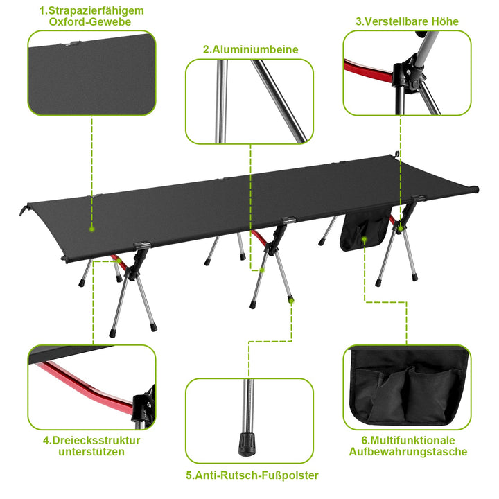Folding Bed Black Camping Bed Høydejusterbar | Luvikno