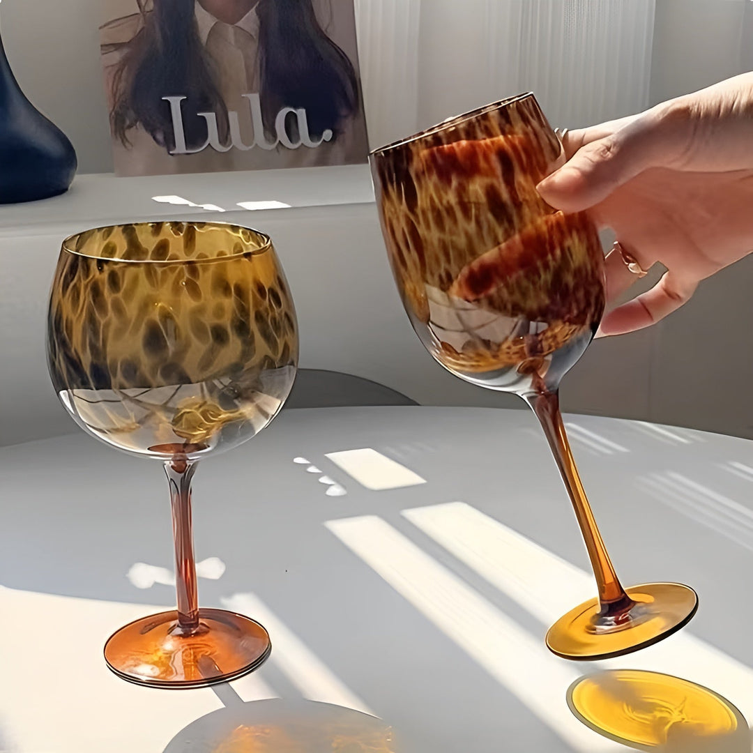 Leopardmønstret vinglass – Vintage design i sett med 2 | Perfekt for spesielle anledninger | Luvikno