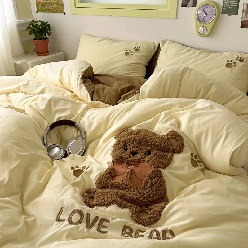 Teddy Bear Sengetøy Sett – Ultra Myk og Kosevennlig | Med dynetrekk, laken og 2 putetrekk | Luvikno