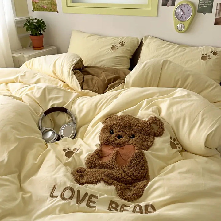 Teddy Bear Sengetøy Sett – Ultra Myk og Kosevennlig | Med dynetrekk, laken og 2 putetrekk | Luvikno