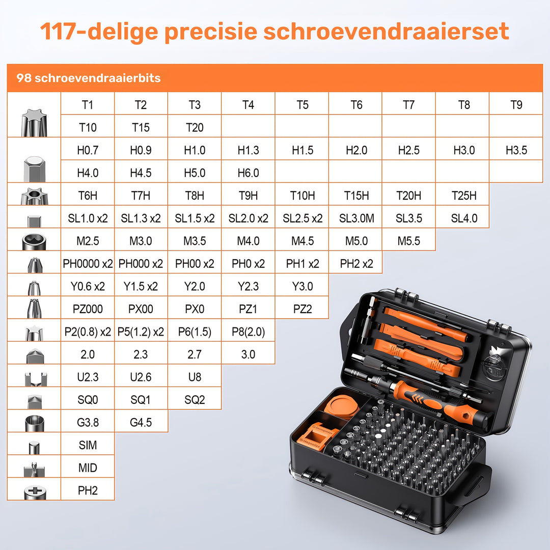 Precision Skrutrekker Sett 117-deler med Bits | Luvikno