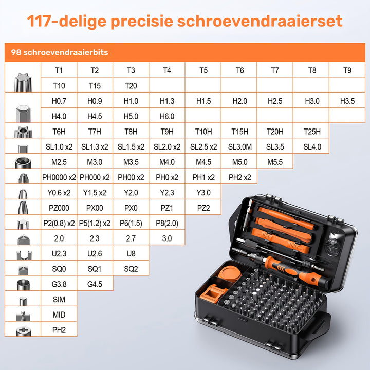 Precision Skrutrekker Sett 117-deler med Bits | Luvikno