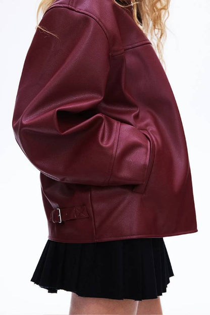 Luvik | Käänteet Pitkät Hihat Tasku Vetoketju Nahkatakki