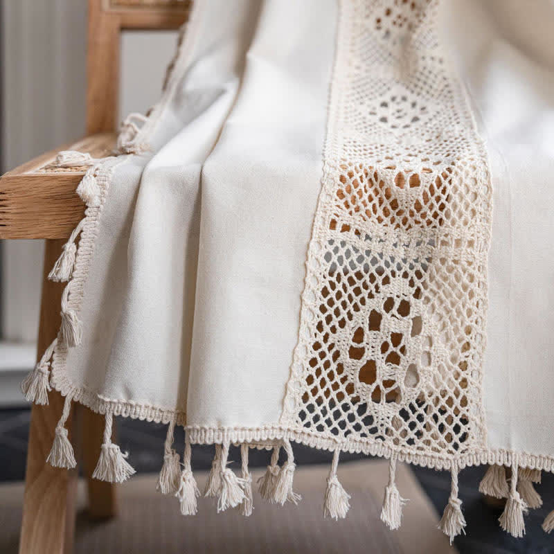 Beige Splicing Hollow-Out Lysfiltrerende Gardinsett | Luvikno