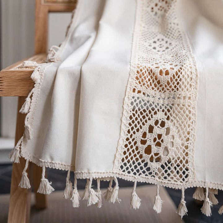 Beige Splicing Hollow-Out Lysfiltrerende Gardinsett | Luvikno