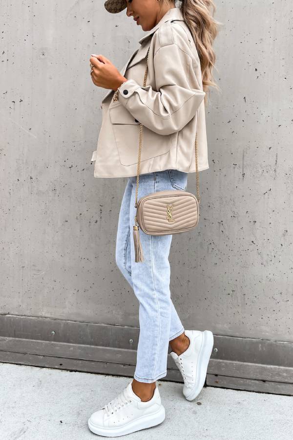 Luvik | Nahkareversi Taskut Brittiläinen Tyyli Lyhyt Takki