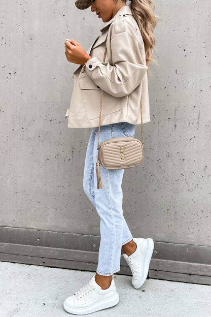 Luvik | Nahkareversi Taskut Brittiläinen Tyyli Lyhyt Takki