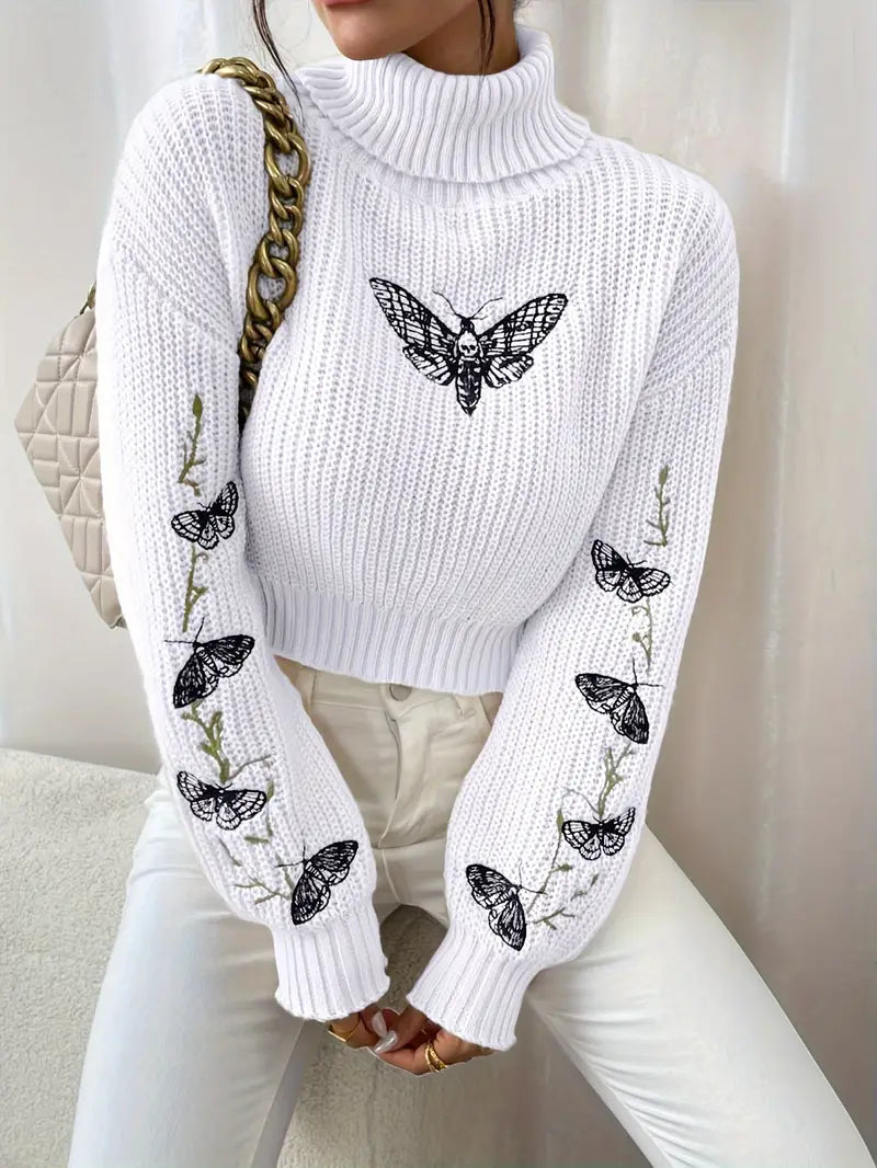 Luvik | Genser med sommerfuglprint og høy hals - Elegant dame motefashion