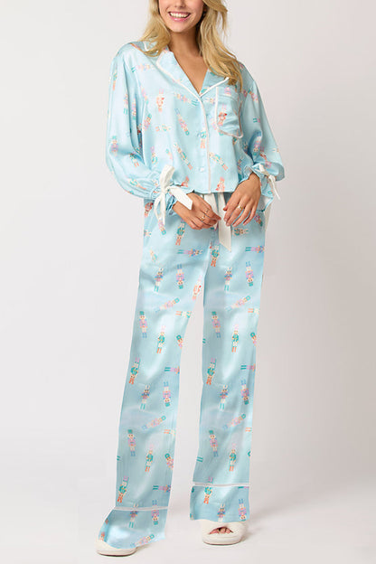 Luvik | Joulu Tulostettu Sametti Nauhoitus Pitkähihainen Pusero ja Elastinen Vyötärön Leveys Housu Setti