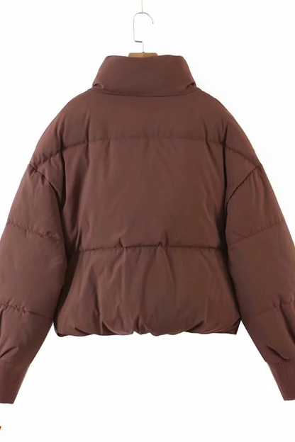 Luvik | Kauluksessa Vetoketju Tasku Paksu Lämmin Puuvillatakki