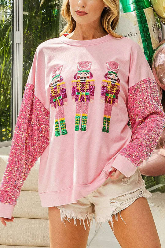 Luvik | Julemann Løs Åpen Rund Hals Rosa Ermeløs Sweatshirt