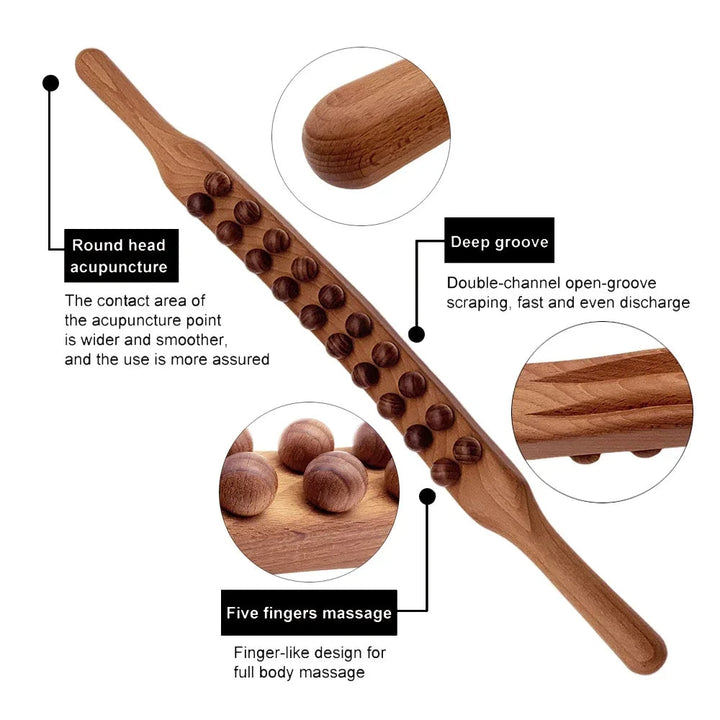 HoutRelax Gua Sha massasjeverktøy – 60 cm massasjeverktøy laget av naturlig tre for dyp muskelavslapning | Luvikno