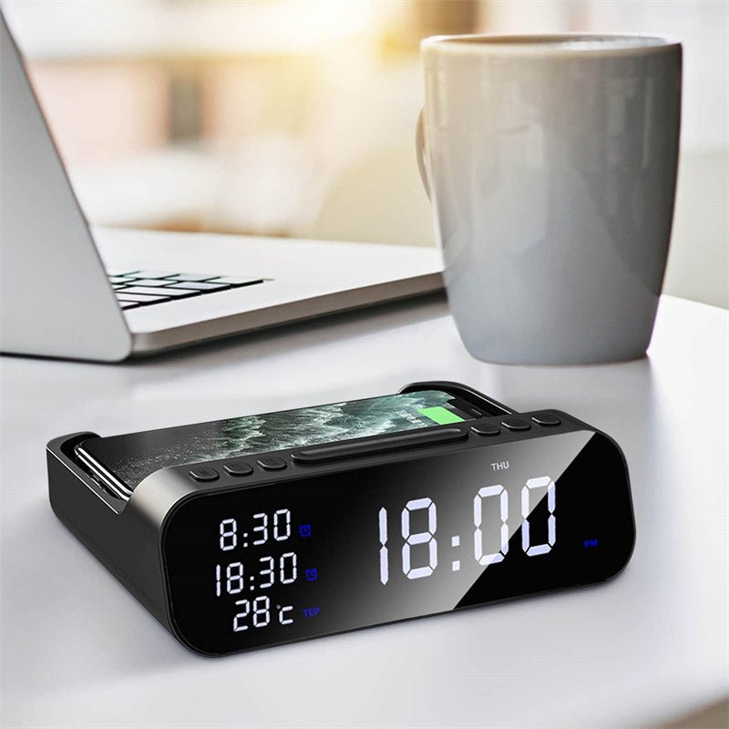 ChargeTime Pro – Digital vekkerklokke med trådløs lading og stor skjerm Luvikno
