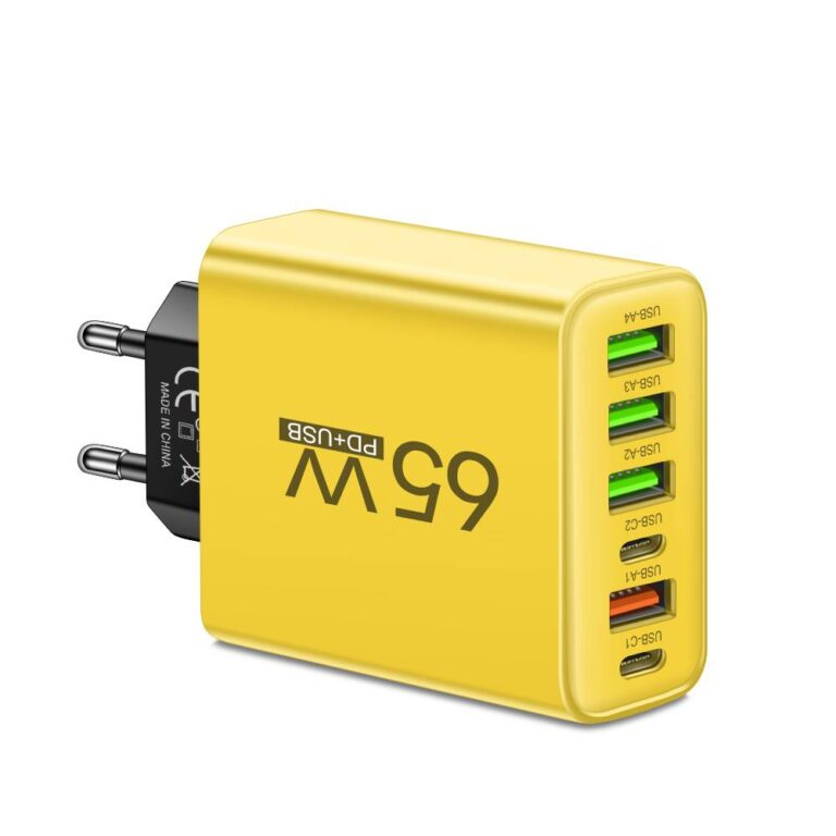 Luvikno | PowerMax 65W 6-i-1 Hurtiglader – Lader opptil 6 enheter samtidig – Ideell for hjem, kontor og reise