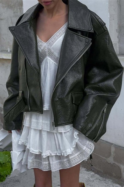 Luvik | Ylös Vihreä Nahkamoottoripyörätakki