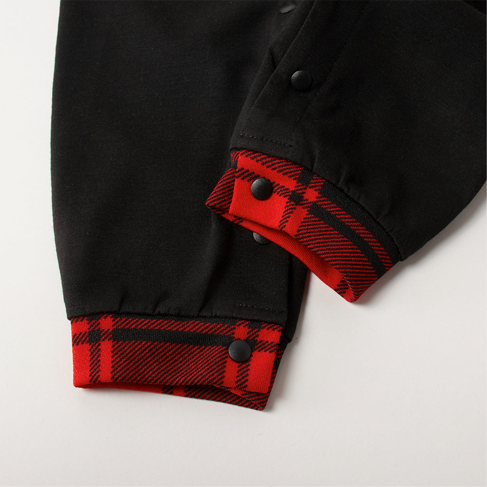 Luvik | Joulu "Ho Ho Ho" Kirjaimet Printti Joulupukki & Piparkakku & Hirvi Kuvio Kontrastti Musta Paita ja Mustat & Punaiset Ruudulliset Housut Perheelle Sopivat Pyjamat Setti Koira Bandana kanssa