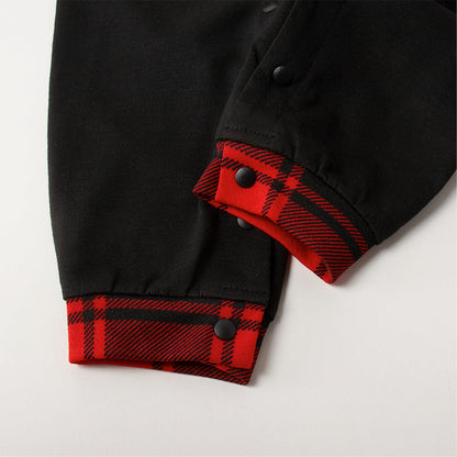 Luvik | Joulu "Ho Ho Ho" Kirjaimet Printti Joulupukki & Piparkakku & Hirvi Kuvio Kontrastti Musta Paita ja Mustat & Punaiset Ruudulliset Housut Perheelle Sopivat Pyjamat Setti Koira Bandana kanssa