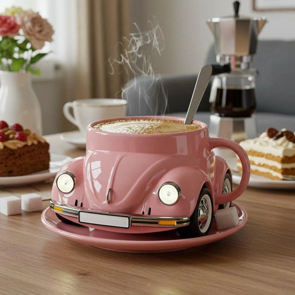 RetroAuto Keramisk Kaffegruppe – Unik 3D Design for Kaffe & Te | Luvikno