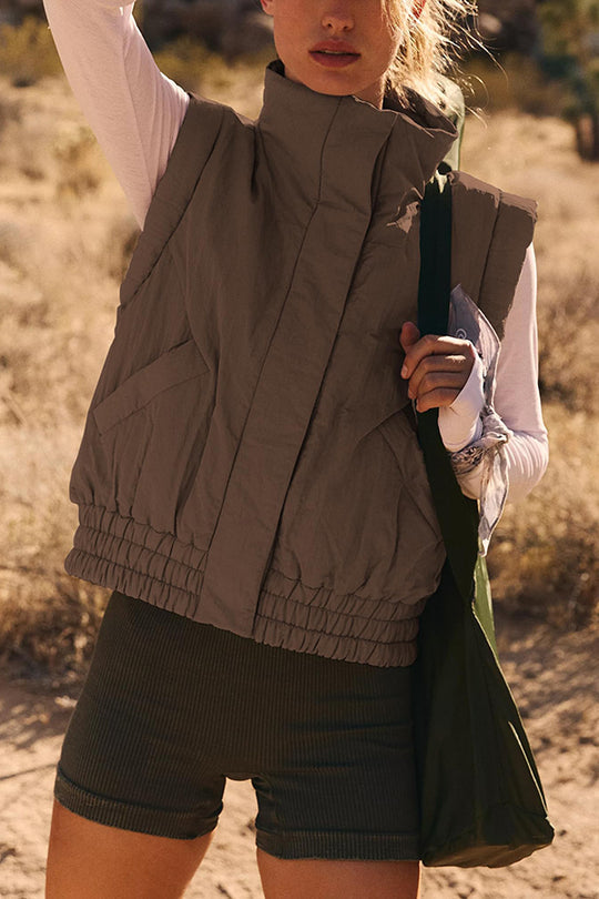 Luvik | Pystykraagipainike hihaton löysä taskulaukku takki