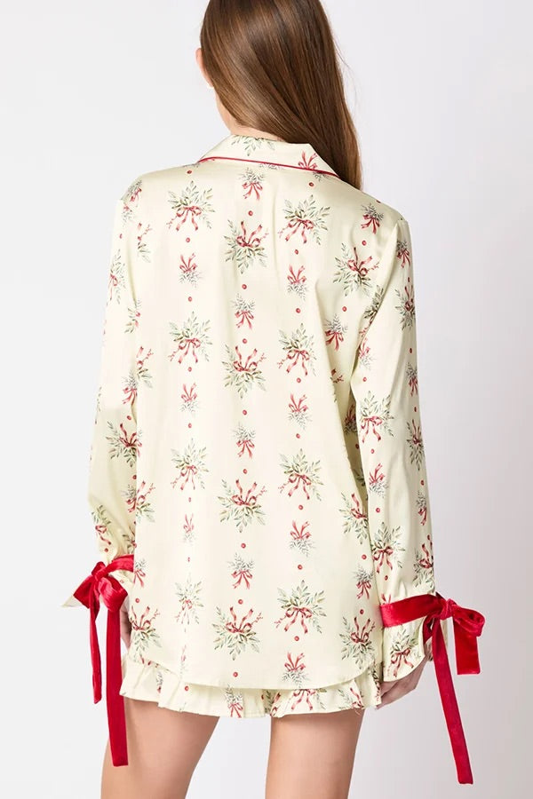 Luvik | Joulumuoti Painettu solmio yläosa ja joustava vyötärö rypytetty shortsisetti