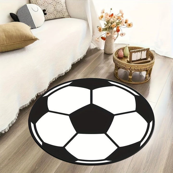 Rund fotballteppe med halkefri bakgrunn – Sporty teppe for barnerom og stue | Luvikno
