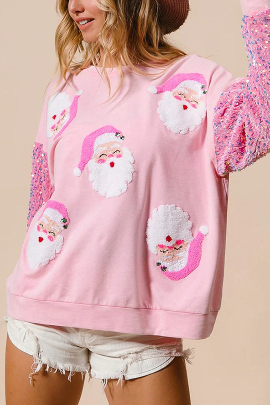 Luvik | Julemann Løs Åpen Rund Hals Rosa Ermeløs Sweatshirt