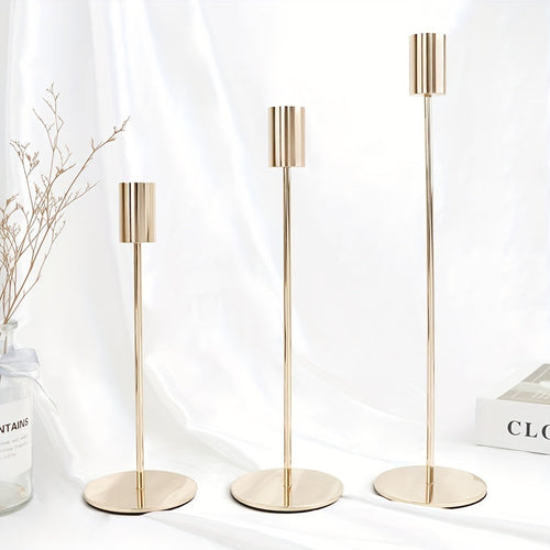 ElegantGleam | 3-delt metall lysestaksett for bord Luvikno