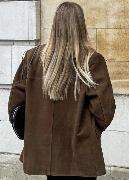 Luvik | Sametti keinoturkki takki retro-kääntökauluksella