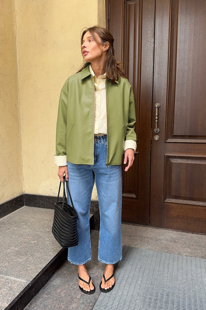 Luvik | Muokattu vihreä nahkainen pilottitakki