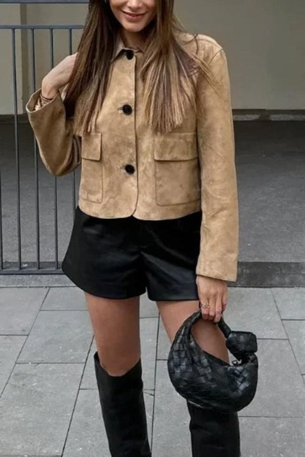 Luvik | Knapplomme Kunstlær Crop Jakke