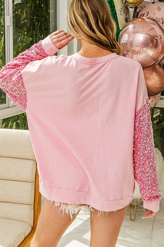 Luvik | Julemann Løs Åpen Rund Hals Rosa Ermeløs Sweatshirt