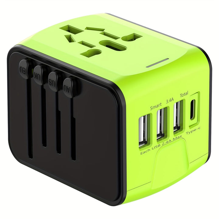 Luvikno | Universell reiseadapter med 4 USB-porter og Type-C – Verdensomspennende kompatibilitet, hurtiglading sikkerhetsfunksjoner