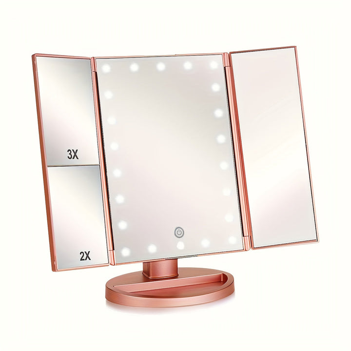 GlowMirror – Sammenleggbar LED Sminkespeil med 3x/2x Forstørrelse | Luvikno