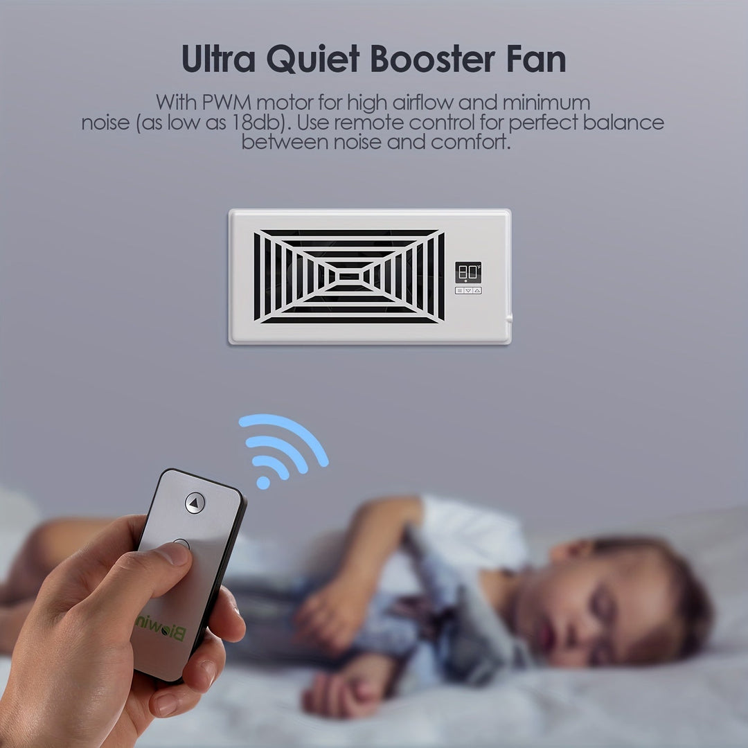 4" x 10" Smart Register Booster Fan – HVAC Byggevare med Fjernkontroll, Termostatkontroll – Stille Drift for Effektiv Oppvarming og Kjøling | Luvikno