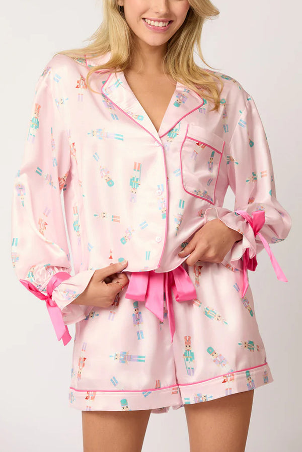 Luvik | Joulupainatus nauhoitus resoripaita ja joustava vyötärö taskut vapaa-ajan shortsit setti