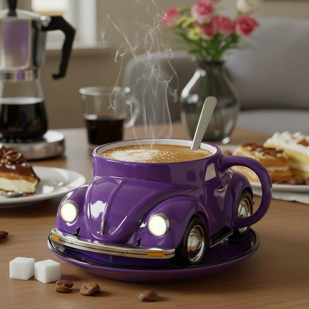 RetroAuto Keramisk Kaffegruppe – Unik 3D Design for Kaffe & Te | Luvikno
