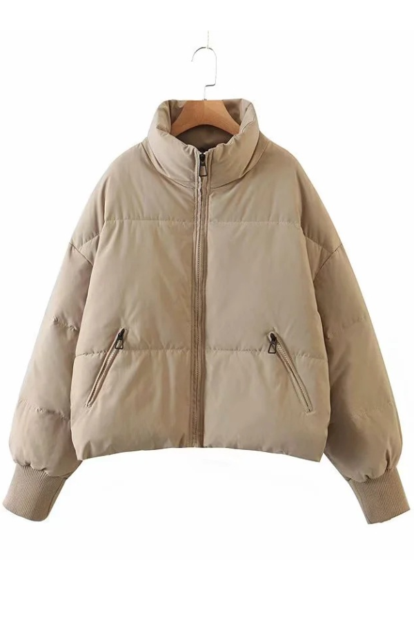 Luvik | Kauluksessa Vetoketju Tasku Paksu Lämmin Puuvillatakki