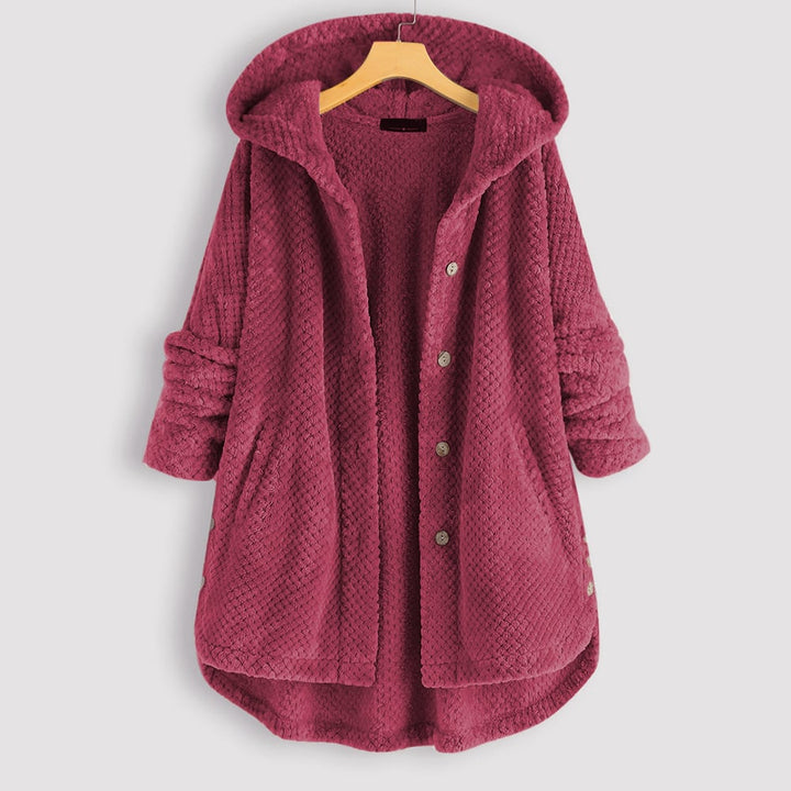 Puolipitkä, käännettävä fleece-takki hupulla talveksi